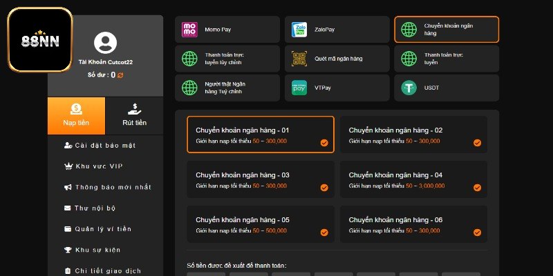 Hướng dẫn nạp tiền 88nn khi tạo phiếu